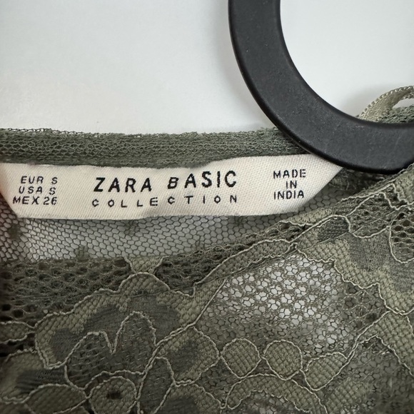ZARA Olive Green Lace Babydoll Top S Floral Embroidered Boho Peasant Fairy - Picture 5 of 5
